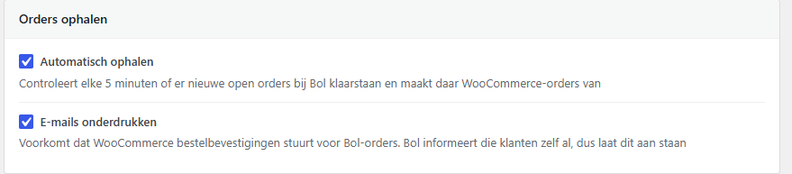 De vinkjes Automatisch ophalen en E-mails onderdrukken