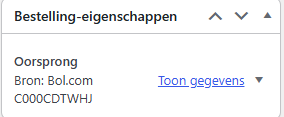 Het blok Bestelling-eigenschappen met Bron Bol.com en het Bol-ordernummer