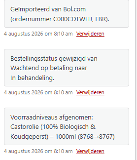 Ordernotities met de melding Geïmporteerd van Bol.com